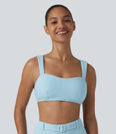 Push-Up Square Neck Stripes Sparkle Bikini Top Swimsuit