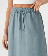 High Waisted Drawstring Maxi Linen-Feel Casual Skirt