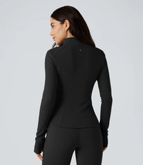 Long Sleeve Thumb Hole Fleece Workout Jacket with Pockets