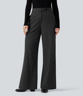 High Waisted Straight Leg Stripe Work Pants with Pockets
