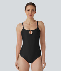 Ribbed Ring Cut Out One Piece Swimsuit