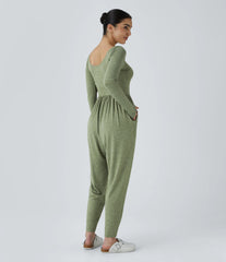 Scoop Neck Pocket Casual Harem Jumpsuit