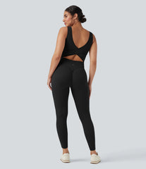 Halara UltraSculpt™ V Neck Tummy Control Butt Lifting Workout Jumpsuit with Pockets