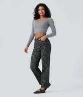 Halara Flex™ Leopard Print High Waisted Straight Leg Casual Jeans with Pockets