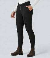 SoftlyZero™ Plush Thermal V Shaped High Waisted Zipper Work Pants with Pockets