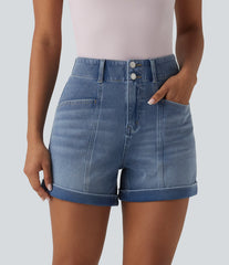 Halara Flex™ High Waisted Rolled Hem Denim Casual Shorts 4'' with Pockets