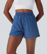 Halara Flex™ High Waisted Curved Hem InstantCool Washed Denim Casual Shorts with Pockets