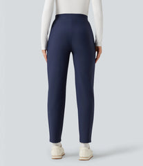 High Waisted Fleece Workout Tapered Pants with Pockets