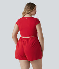 Plus Size SoftlyZero™ Airy U Neck Cap Sleeve InstantCool Yoga Romper with Pockets-Easy Peezy Edition