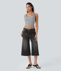 Halara Flex™ Low Rise Washed Casual Capri Baggy Jeans with Pockets