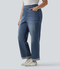 Plus Size Halara Flex™ High Waisted Rolled Hem Casual Slim Jeans with Pockets