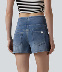 Halara Flex™ Mid Rise Draped Lyocell Washed Denim Casual Shorts 3.5'' with Pockets