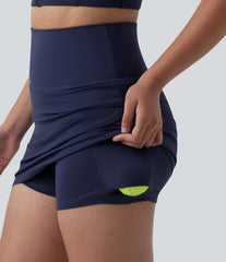 SoftlyZero™ High Waisted Tummy Control 2-in-1 Ruched Bodycon Mini Tennis Skirt with Pockets-UPF50+