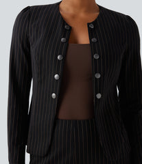 Round Neck Long Sleeve Open Front Work Blazer