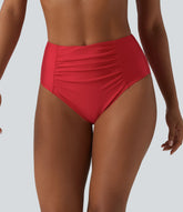 High Waisted Tummy Control Ruched Bikini Bottom Swimsuit
