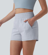High Waisted Quick Dry Crinkle Casual Baggy Shorts with Pockets
