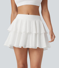 Mid Rise Breathable Mesh 2-in-1 InstantCool Quick Dry Micro Tennis Tiered Skirt with Pockets