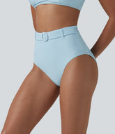 High Waisted Tummy Control Stripes Sparkle Bikini Bottoms Swimsuit