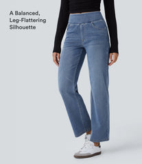 Halara Flex™ High Waisted Pockets Straight Leg Washed Casual Jeans