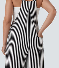 Pockets Stripe Waffle Overalls