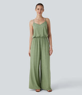 Adjustable & Removable Strap Pocket Wide Leg Jumpsuit