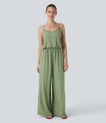 Adjustable & Removable Strap Pocket Wide Leg Jumpsuit
