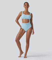 Push-Up Square Neck Stripes Sparkle Bikini Top Swimsuit