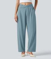 Breezeful™ Asymmetric Mid Rise Barrel Leg Quick Dry Work Pants with Pockets
