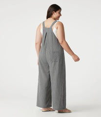 Plus Size Plaid Casual Linen-Feel Overalls with Pockets