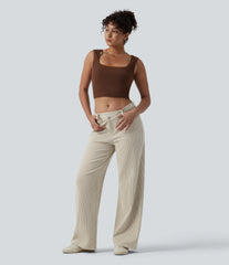 Halara Flex™ Asymmetric Mid Rise Stripes Casual Baggy Jeans with Pockets