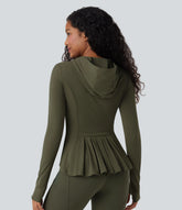 SoftlyZero™ Hooded Long Sleeve Thumb Hole Pleated Jacket with Pockets-UPF50+