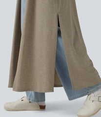 Long Sleeve Split Hem Heathered Casual Longline Coat