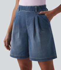 Halara Flex™ High Waisted Pleated Denim Casual Baggy Bermuda Shorts with Pockets