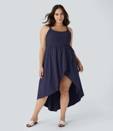 Breezeful™ Asymmetric Crossover Hem 2-Piece Pocket Flowy Midi Quick Dry Casual Plus Size Dress