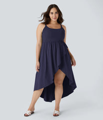 Breezeful™ Asymmetric Crossover Hem 2-Piece Pocket Flowy Midi Quick Dry Casual Plus Size Dress