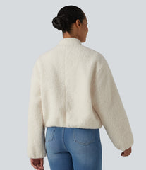 Zip Fly Casual Sherpa Jacket with Pockets
