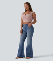 Halara Flex™ Asymmetric Mid Rise Casual Flare Jeans with Pockets