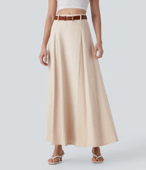 High Waisted Maxi Casual Linen-Feel Flare Skirt