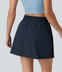 High Waisted Snap Buttons 2-in-1 Mini Hiking A-Line Skirt with Pockets