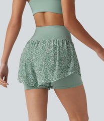 High-waisted Leopard Print 2-in-1 Running Baggy Shorts with Pockets