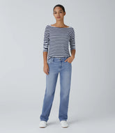 Halara Flex™ Low Rise Zipper Pockets Straight Leg Washed Casual Jeans
