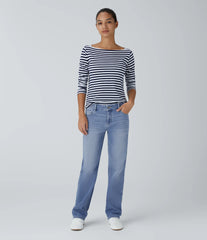 Halara Flex™ Low Rise Zipper Pockets Straight Leg Washed Casual Jeans