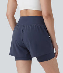 Plus Size SoftlyZero™ Airy Super High Waisted 2-in-1 InstantCool Yoga Shorts 7'' with Pockets
