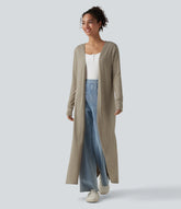 Long Sleeve Split Hem Heathered Casual Longline Coat
