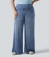 Plus Size Halara Flex™ Mid Rise Draped Lyocell Washed Baggy Casual Jeans with Pockets