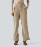 Mid Rise Straight Leg Chenille Work Pants with Pockets