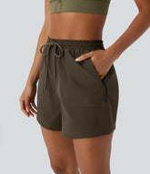 Water Repellent High Waisted Drawstring Hiking Shorts With Side Zipper Pockets