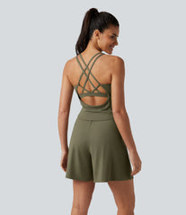 SoftlyZero™ Airy U Neck Built-in Bra Cool Touch Workout Romper with Pockets-Easy Peezy Edition