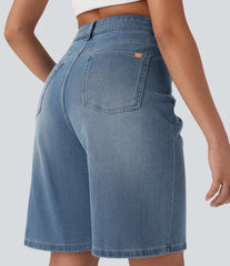 Halara Flex™ High Waisted Pockets Washed Denim Casual Bermuda Shorts