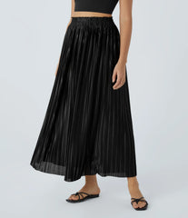 High Waisted Plisse Flowy Maxi Satin-Like Casual Skirt